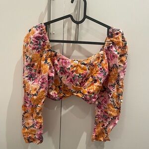 Something Navy Floral Puff Shoulder Top